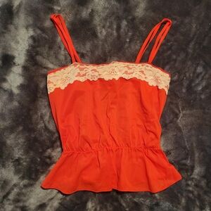 Vintage Elegant Flirty Red Lace Trim Babydoll Women's Top
